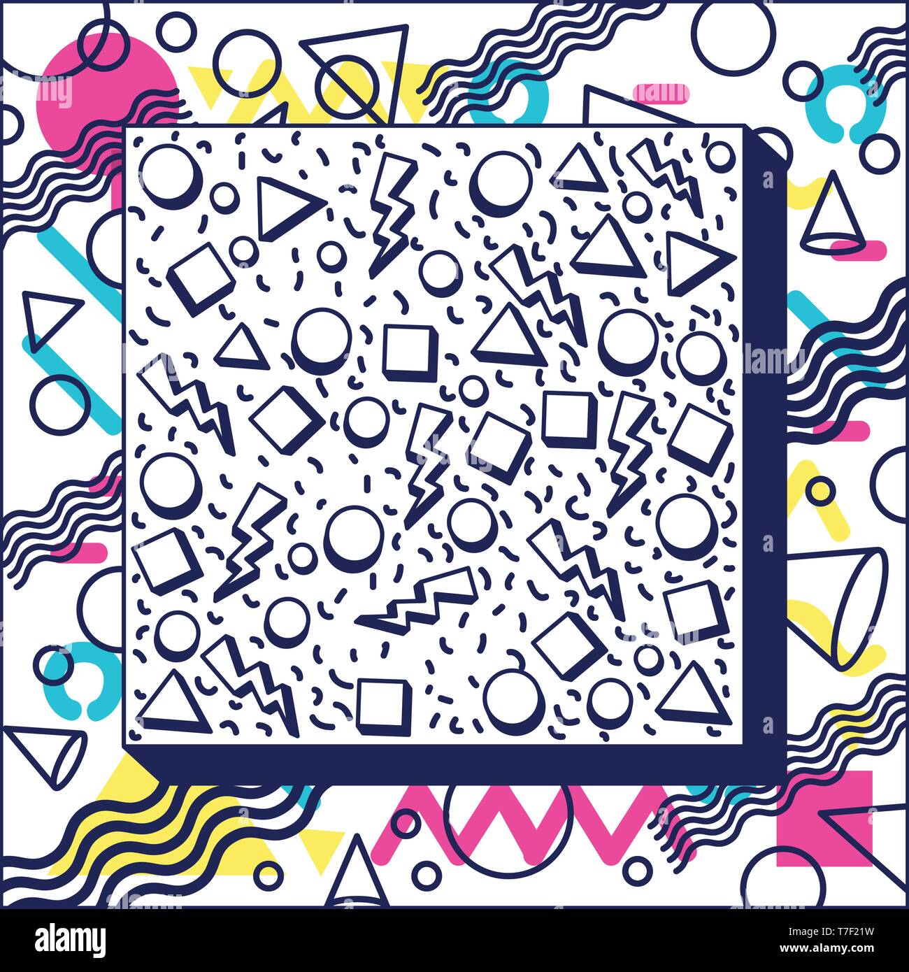 colorfull geometrics figures and lines ninetys pattern Stock Vector
