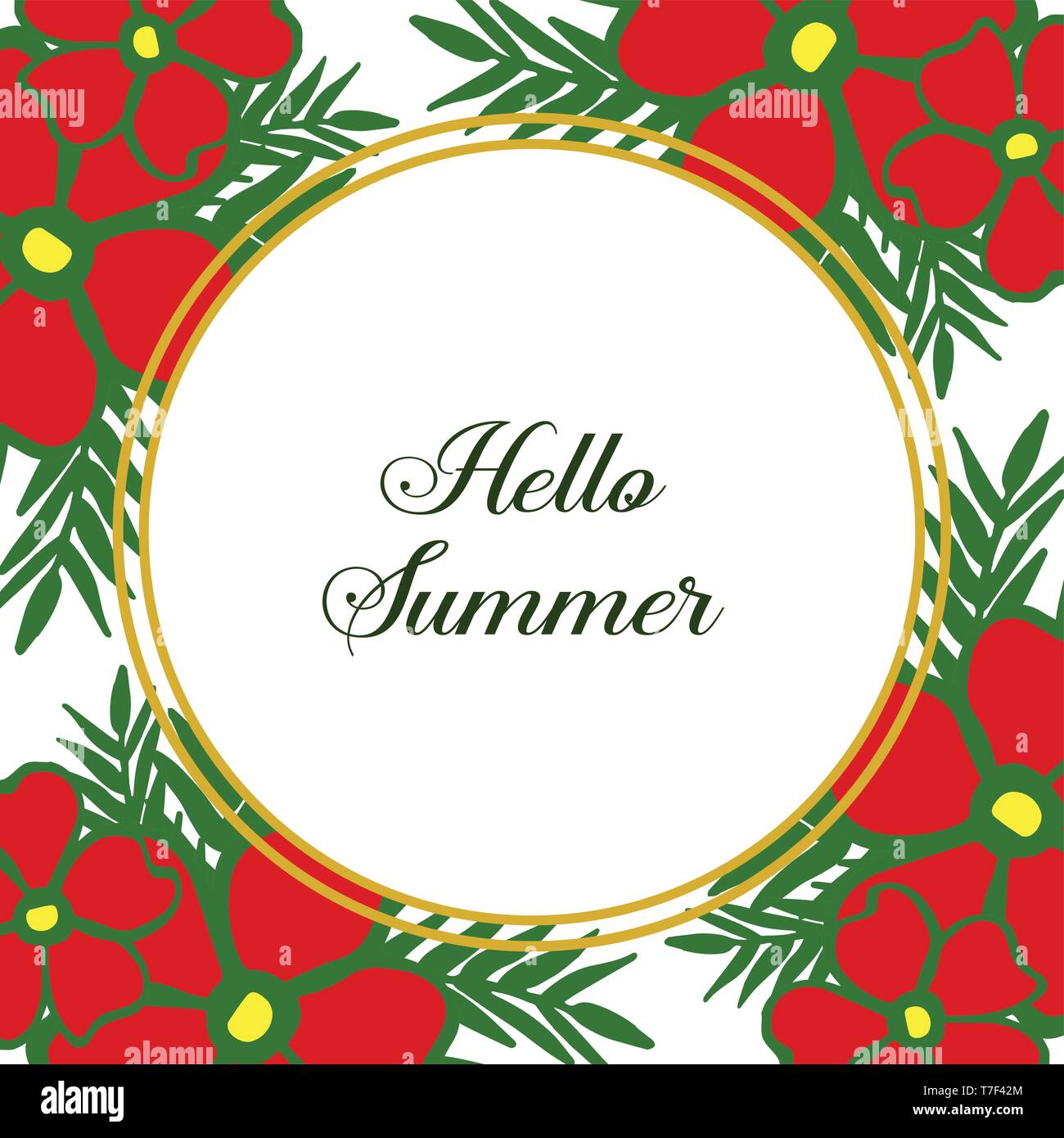 Vector illustration template hello summer with red flower frames blooms ...