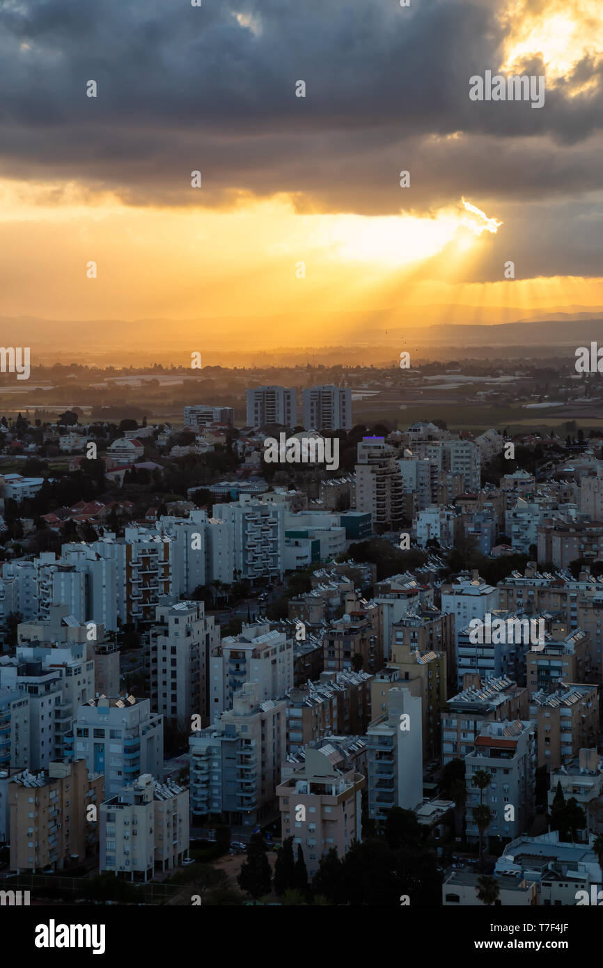 Aerial view of a residential neighborhood in a city during a cloudy