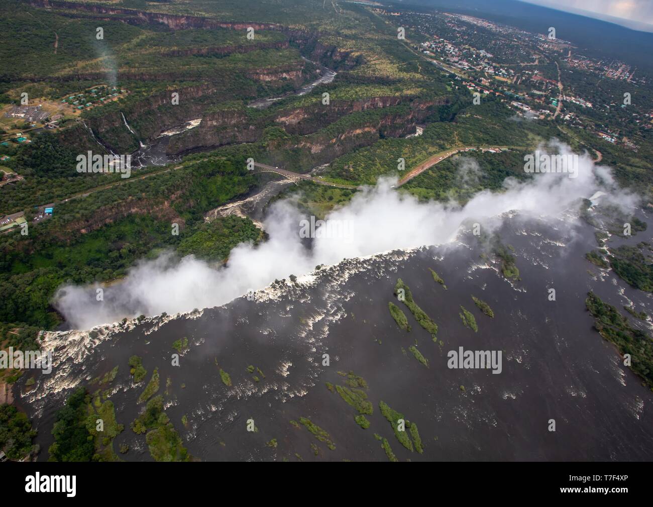 Aerial picture of the famous Victoria Falls between Zambia and Zimbabwe Stock Photo