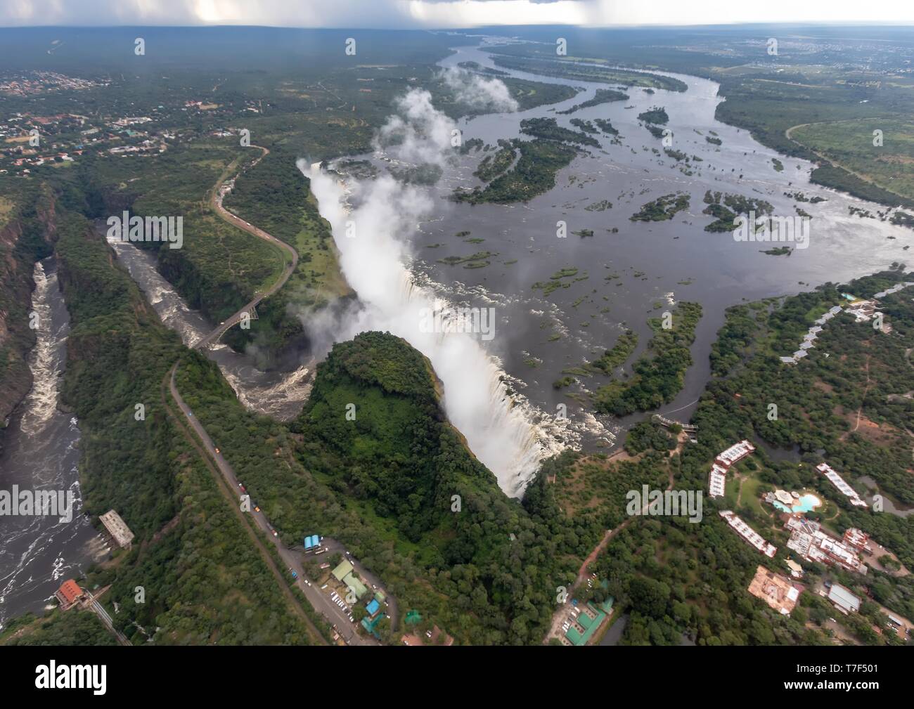 Aerial picture of the famous Victoria Falls between Zambia and Zimbabwe Stock Photo