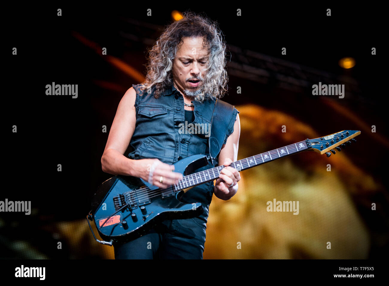 Kirk Hammett of the american heavy metal band Metallica performing live at Rockavaria Festival in Munich, Germany, on 31 May, 2015. Stock Photo
