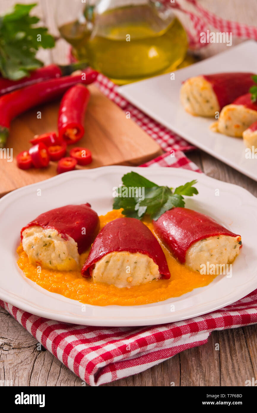 Stuffed piquillo peppers with cod Stock Photo Alamy