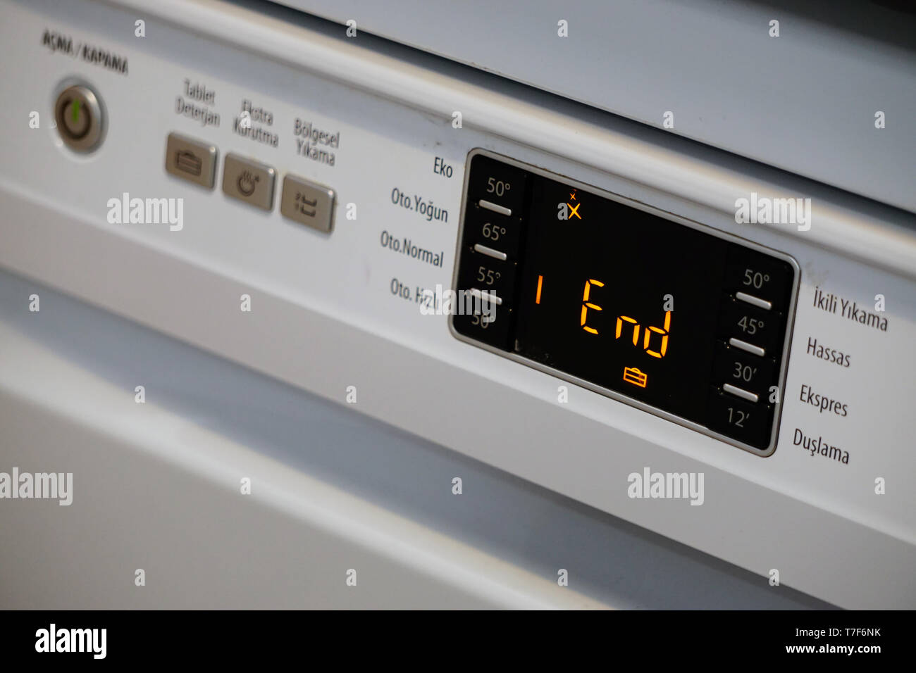Dishwasher completed cleaning end display on lcd screen Stock Photo Alamy