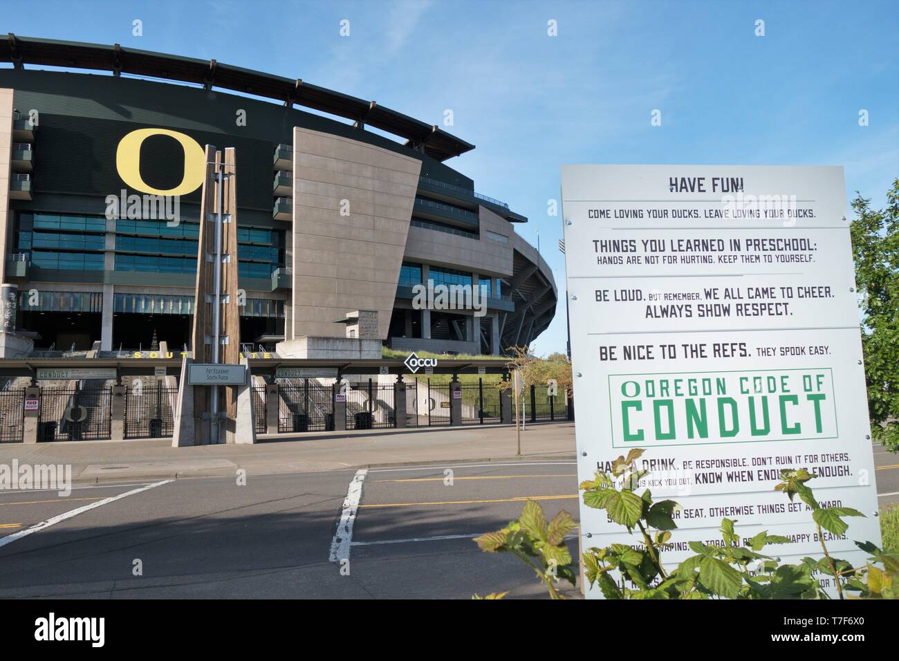 Orgen Code A humorous sign explaining the Oregon Code of Conduct near the entrance ...