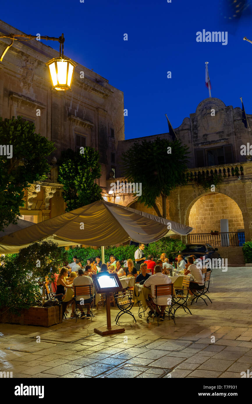 Malta, Malta, Mdina (Rabat) Old Walled Town, Outdoor Restaurant inside Old Town Stock Photo