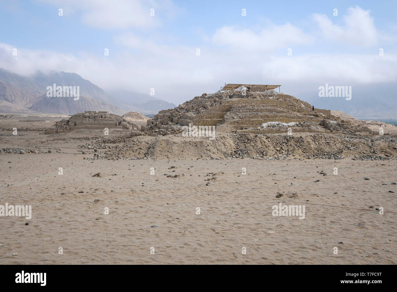 The archaeological site of The Sacred City of Caral (or Caral-Supe because is located on the Supe Valley) in Barranca Province, Lima Region, Peru Stock Photo