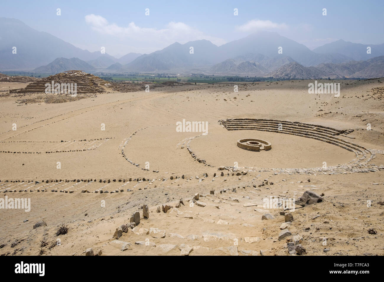 The archaeological site of The Sacred City of Caral (or Caral-Supe because is located on the Supe Valley) in Barranca Province, Lima Region, Peru Stock Photo