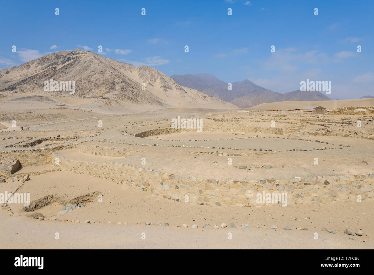 The archaeological site of The Sacred City of Caral (or Caral-Supe because is located on the Supe Valley) in Barranca Province, Lima Region, Peru Stock Photo