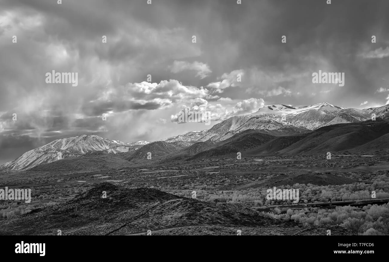 Mt Rose and Slide mountain near Reno, Nevada, during a thunderstorm in early spring. Stock Photo