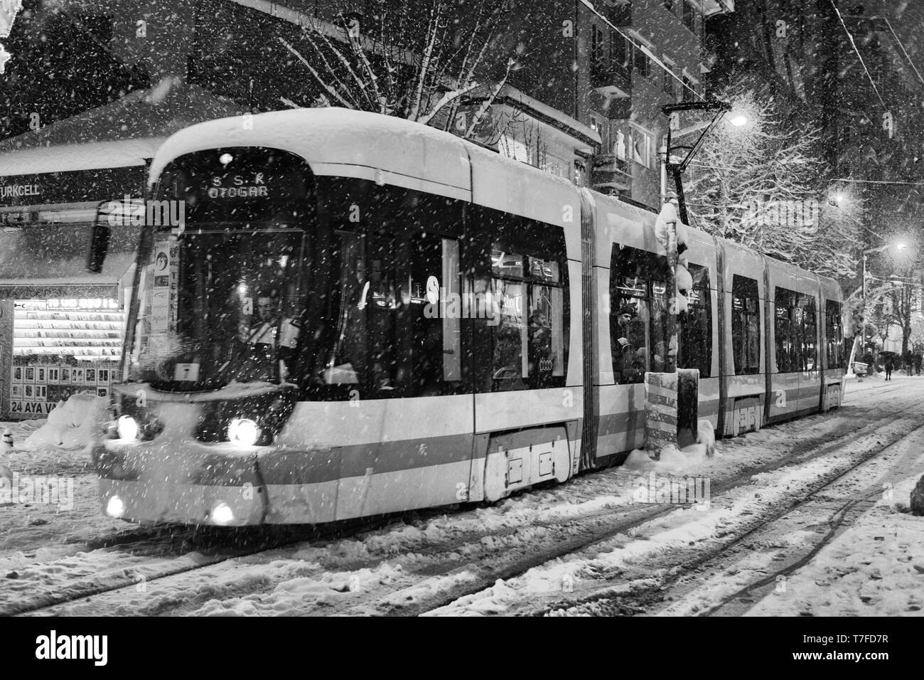 30 December 2014, Eskisehir, Turkey Snow scenes from the Eskisehir Turkey in a snowy night Stock Photo
