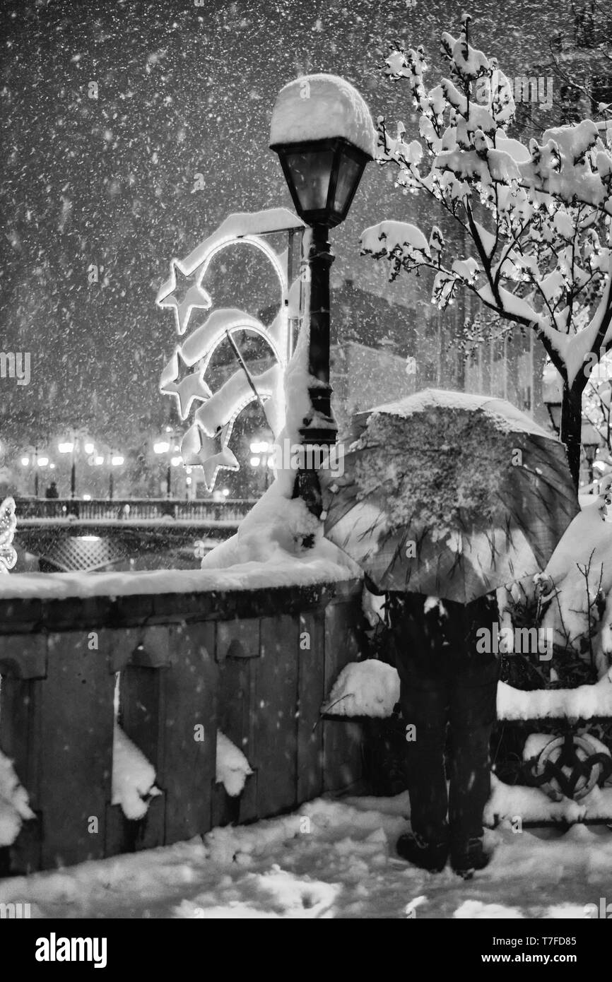 30 December 2014, Eskisehir, Turkey Snow scenes from the Eskisehir Turkey in a snowy night Stock Photo