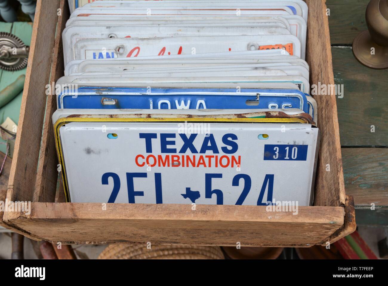 Licenses from Texas for cars as decoration Stock Photo