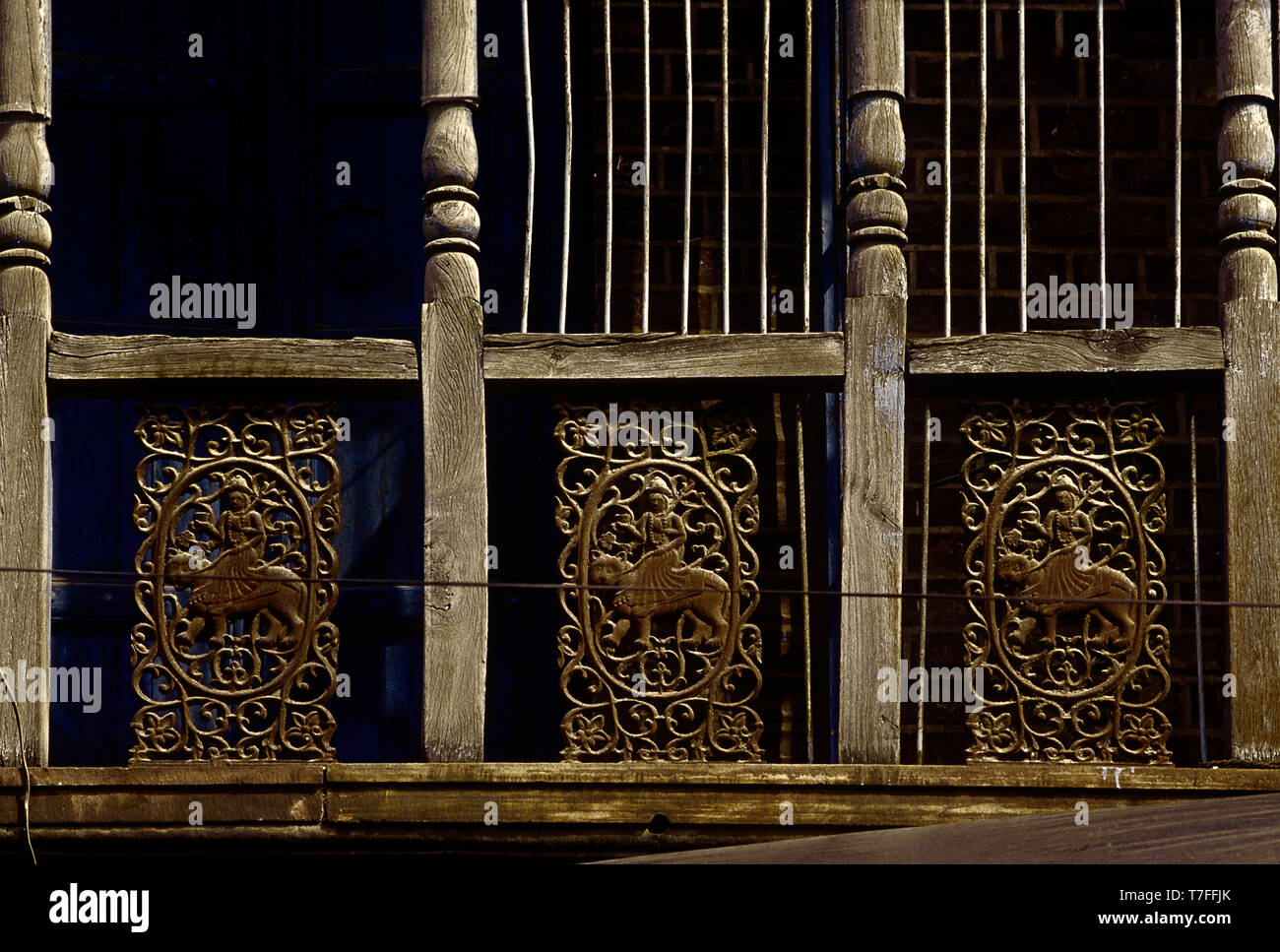 Vintage rot iron railing shoing durga Haridwar or Hardwar Uttarakhand,INDIA Stock Photo