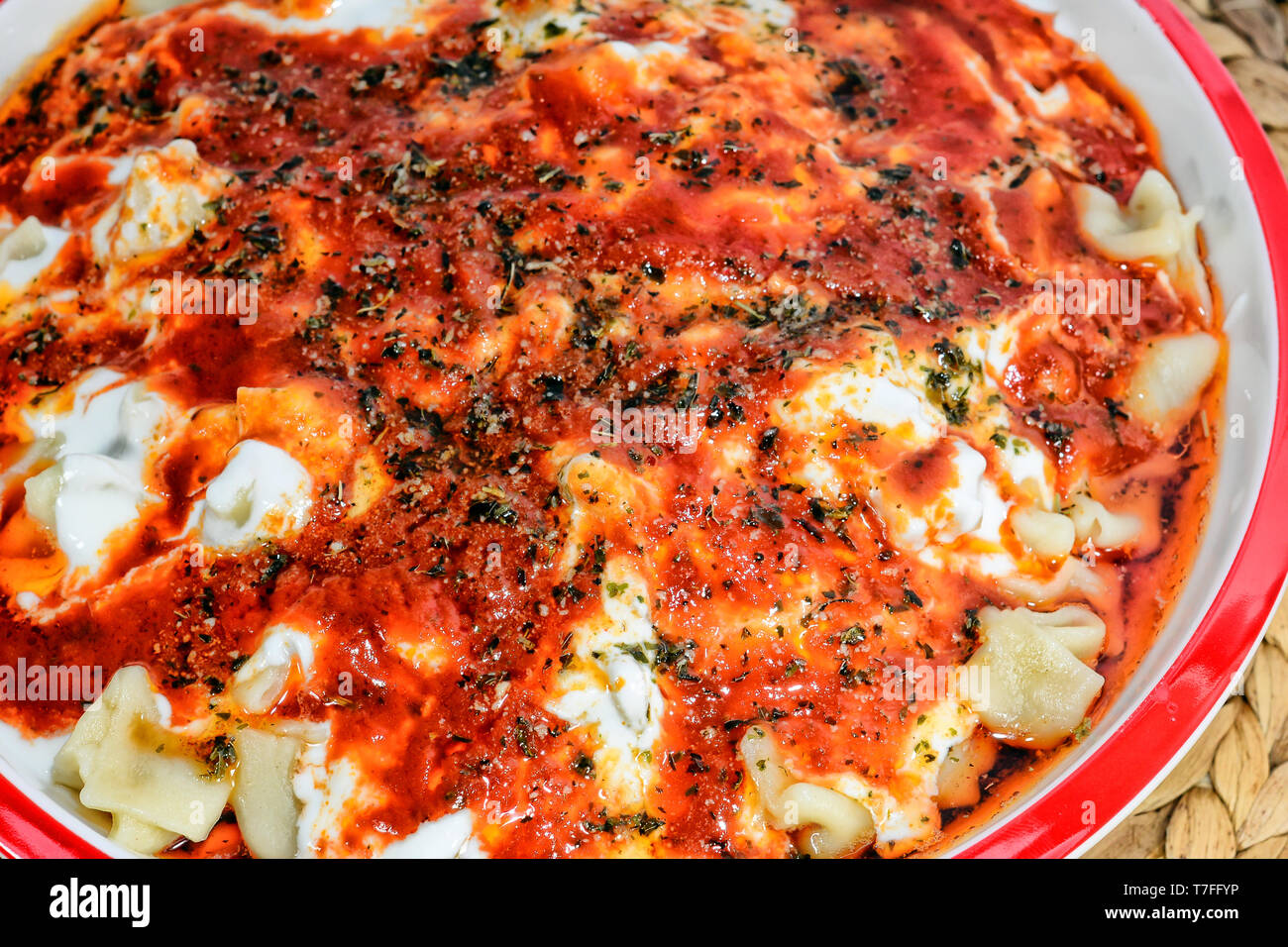 Turkish ravioli traditional turkish cuisine close up view Stock Photo
