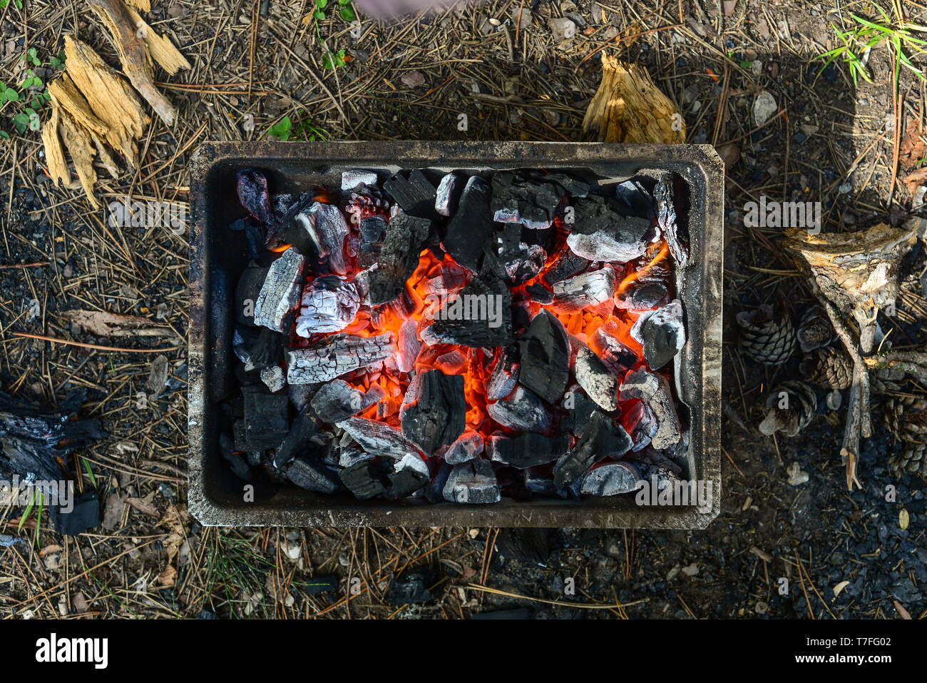 Mangal bonfire cinder close up view Stock Photo