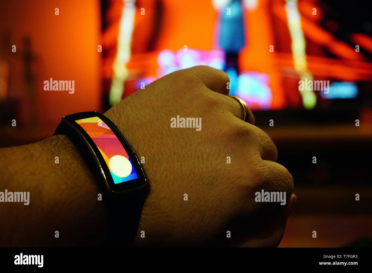 Smartwatch wearable technology on the wrist vivid image Stock Photo