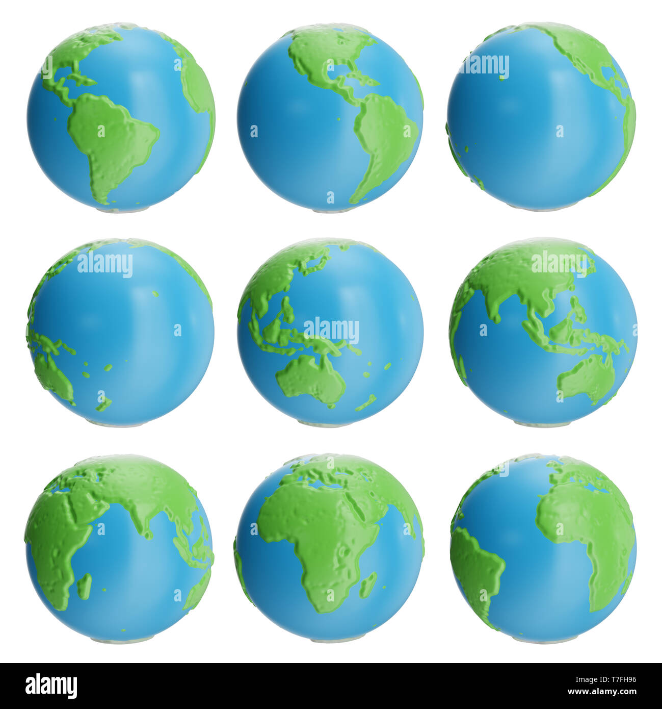 Set of abstract Earth globe illustration. Collection of abstract globe icons. Creative abstract Earth. 3D Rendering Stock Photo