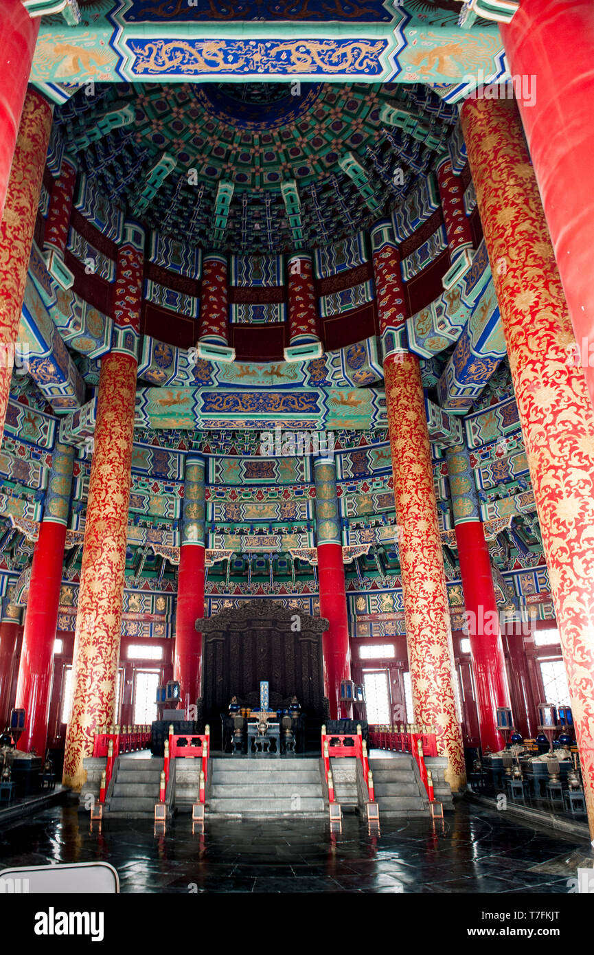 Beijing Tiantan Qinian Temple indoor Stock Photo