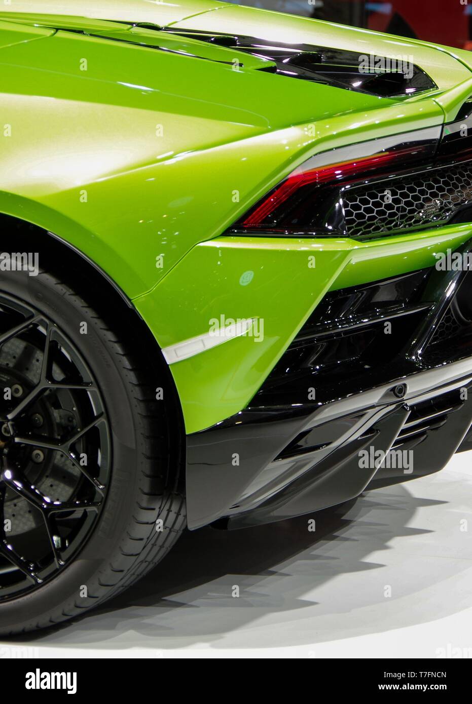 Modern shiny green sports car body detail rear view Stock Photo Alamy