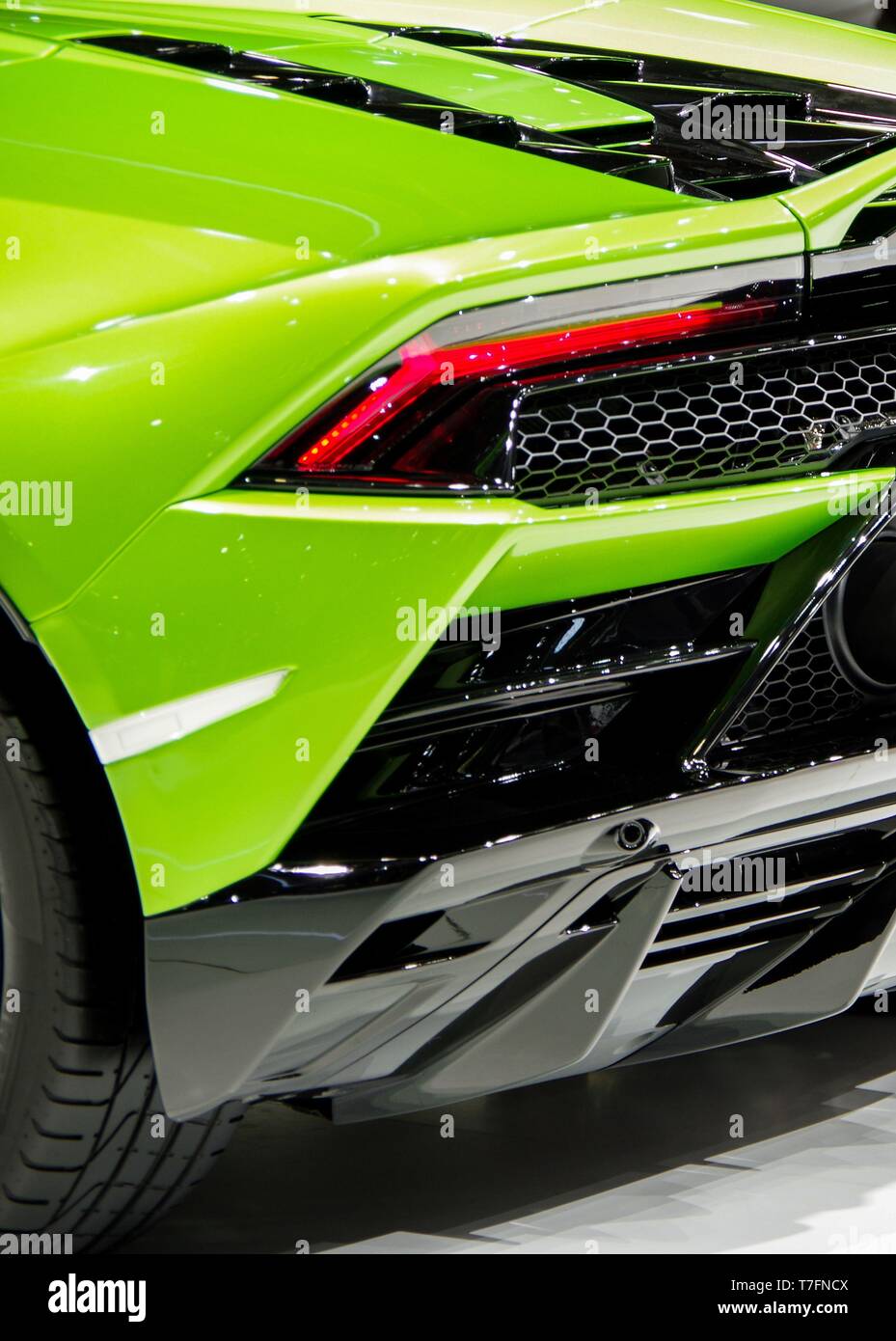 Modern green sports car body detail rear view Stock Photo Alamy