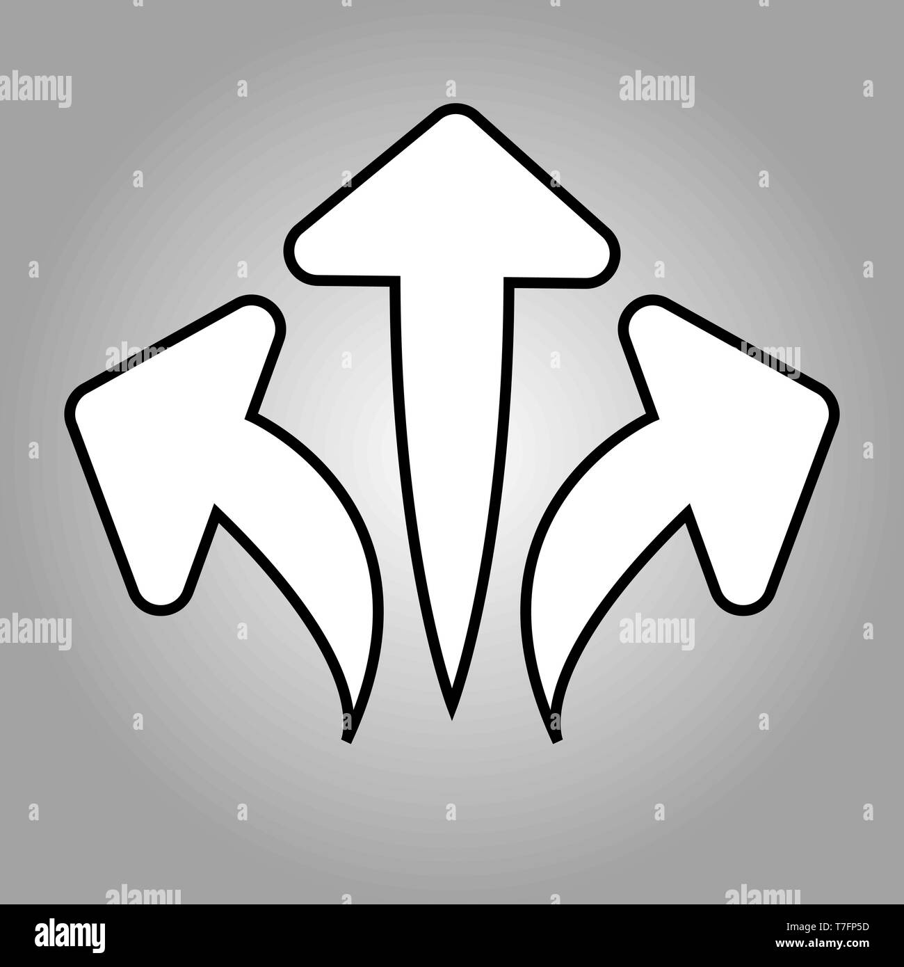 Three way direction arrow in flat style. Vector illustration. Road direction icon isolated.EPS 10 Stock Vector