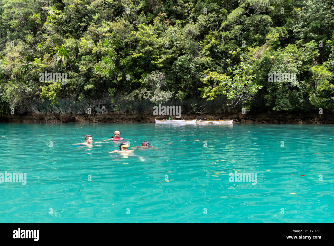 Apr 29,2019 People swimming in the in the Socorro, Surigao del Norte, Philippines Stock Photo