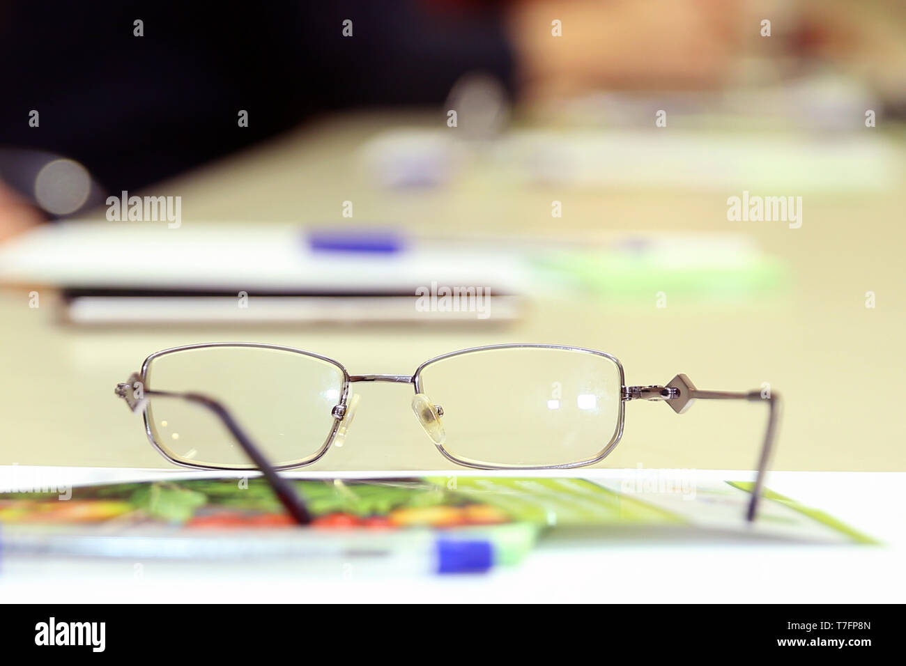 Glasses on the table with the engineer's office. glasses on office desk