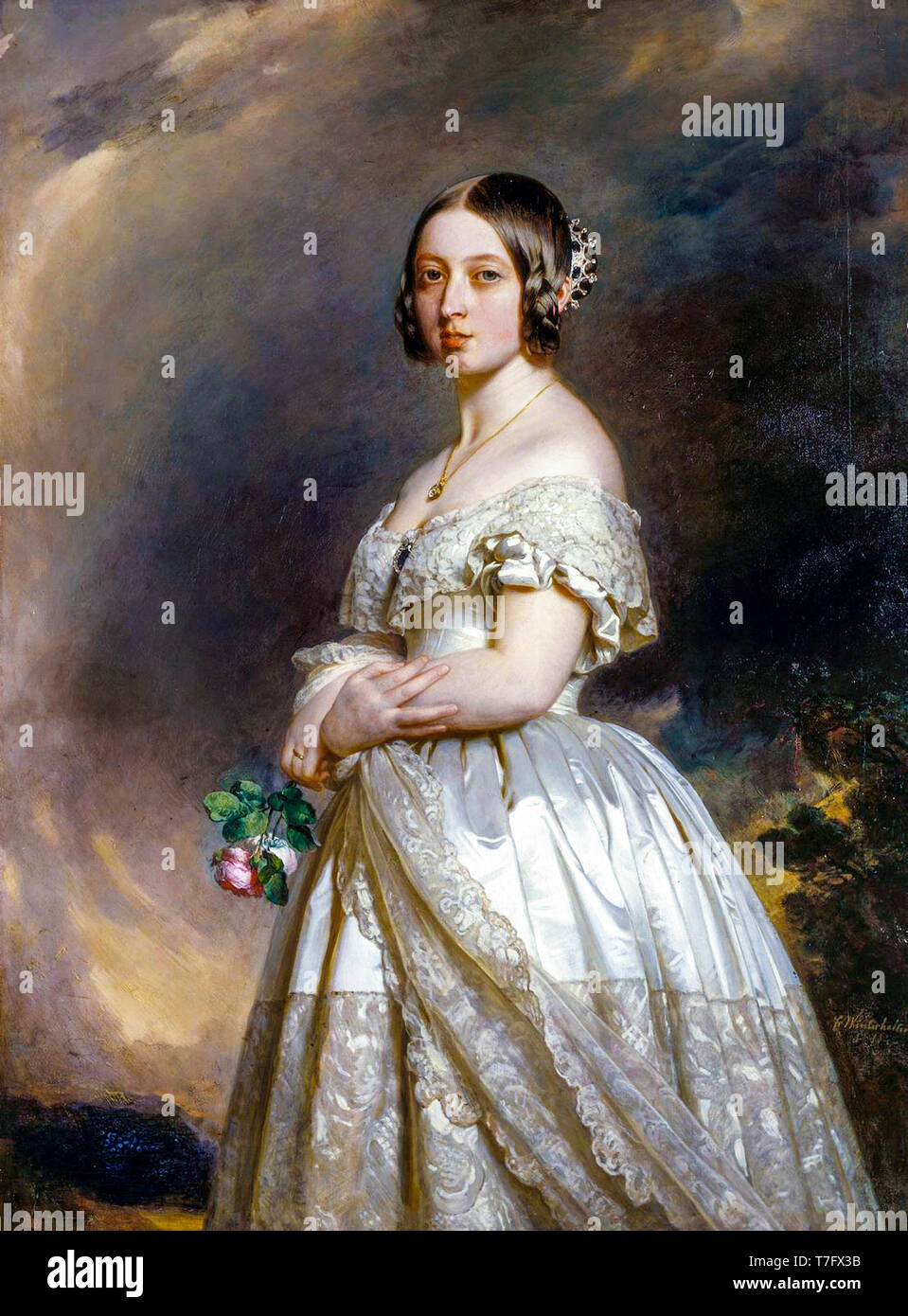 Queen Victoria as a young woman, portrait painting by Franz Xaver Winterhalter, 1842 Stock Photo