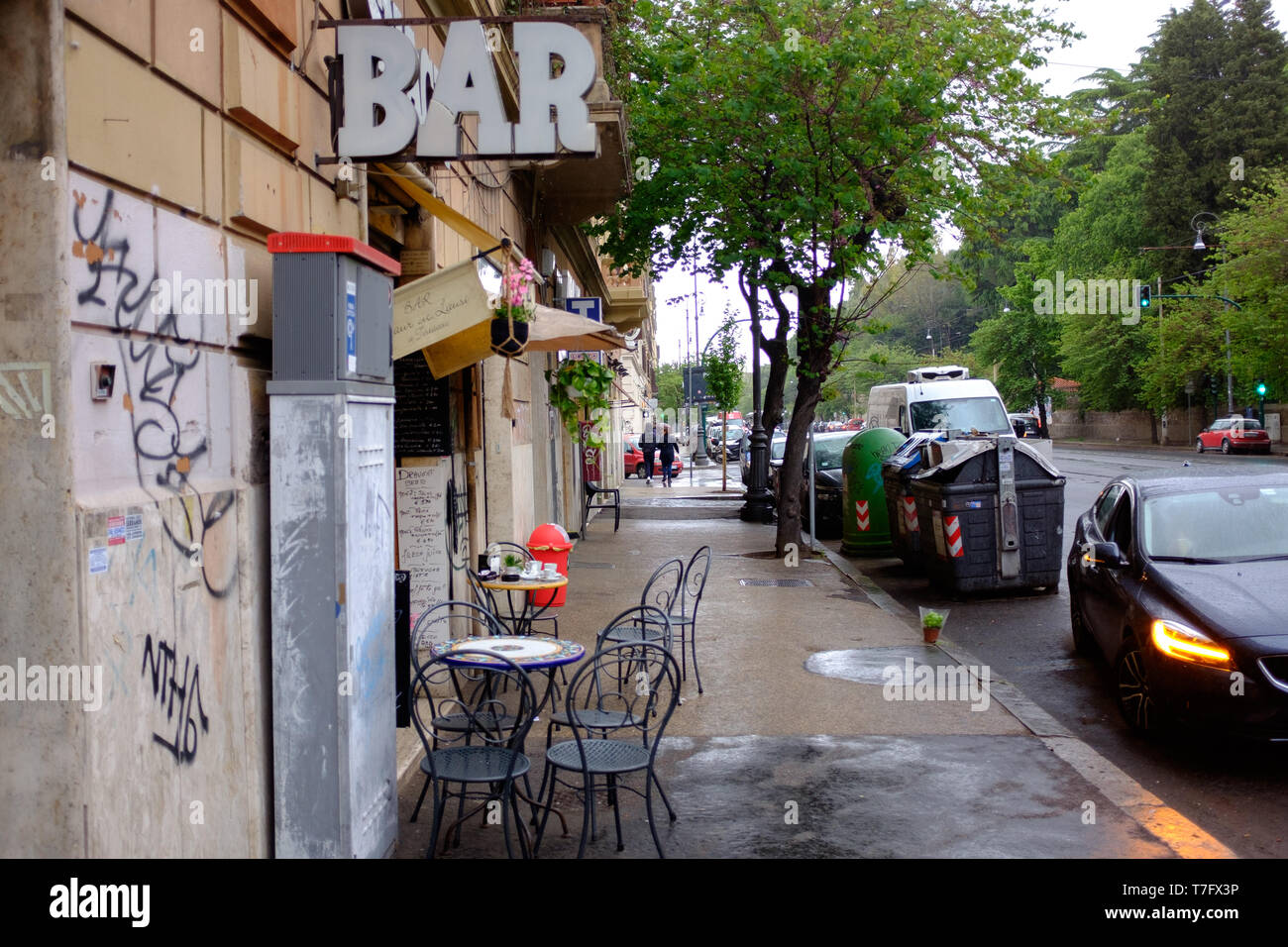 A traditional locals bar on a roadside in Rome, Italy Stock Photo