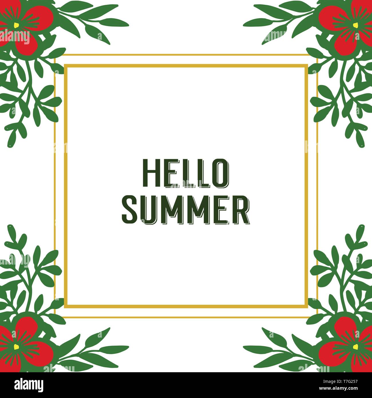 Vector illustration decorative hello summer with shape leaf flower ...