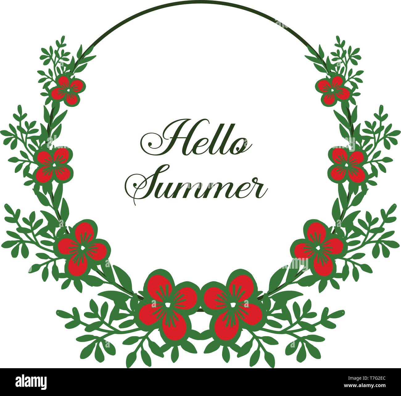 Vector illustration design hello summer with crowd of leaf wreath frame ...