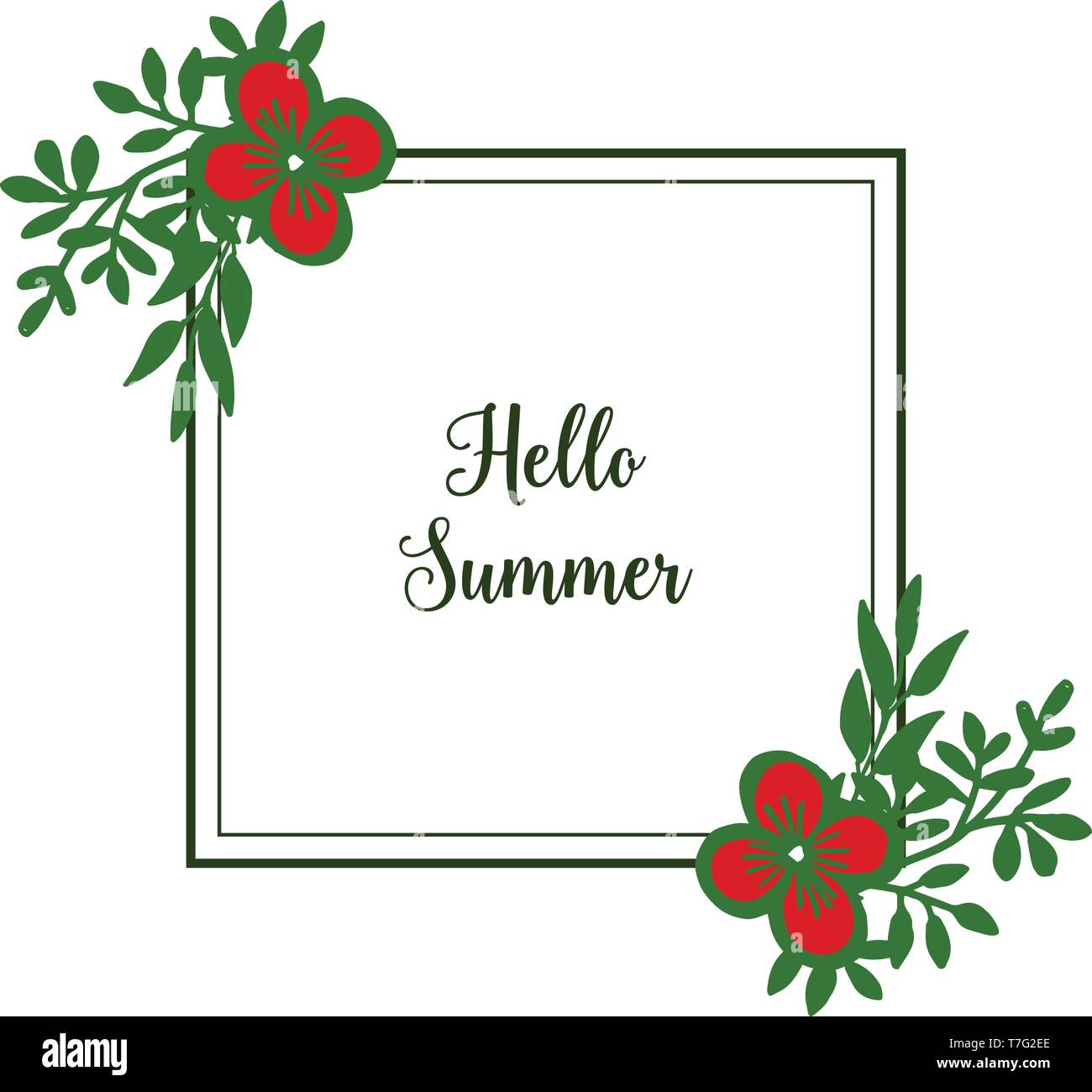 Vector illustration design hello summer with crowd of leaf wreath frame ...