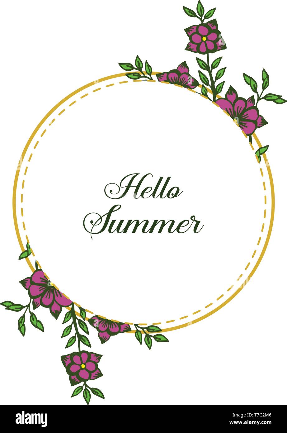 Vector illustration writing hello summer with purple flower frames ...
