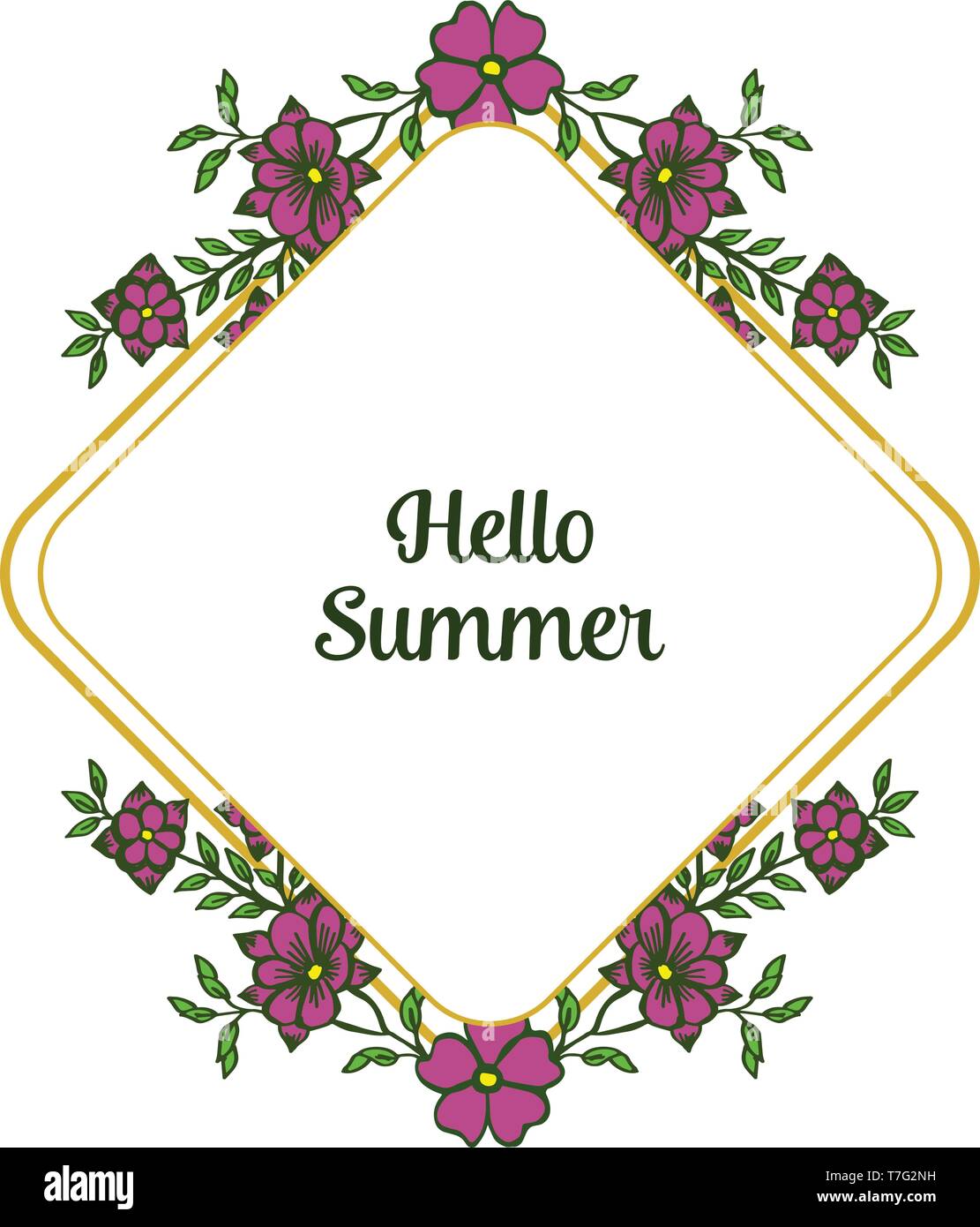 Vector illustration writing hello summer with purple flower frames ...