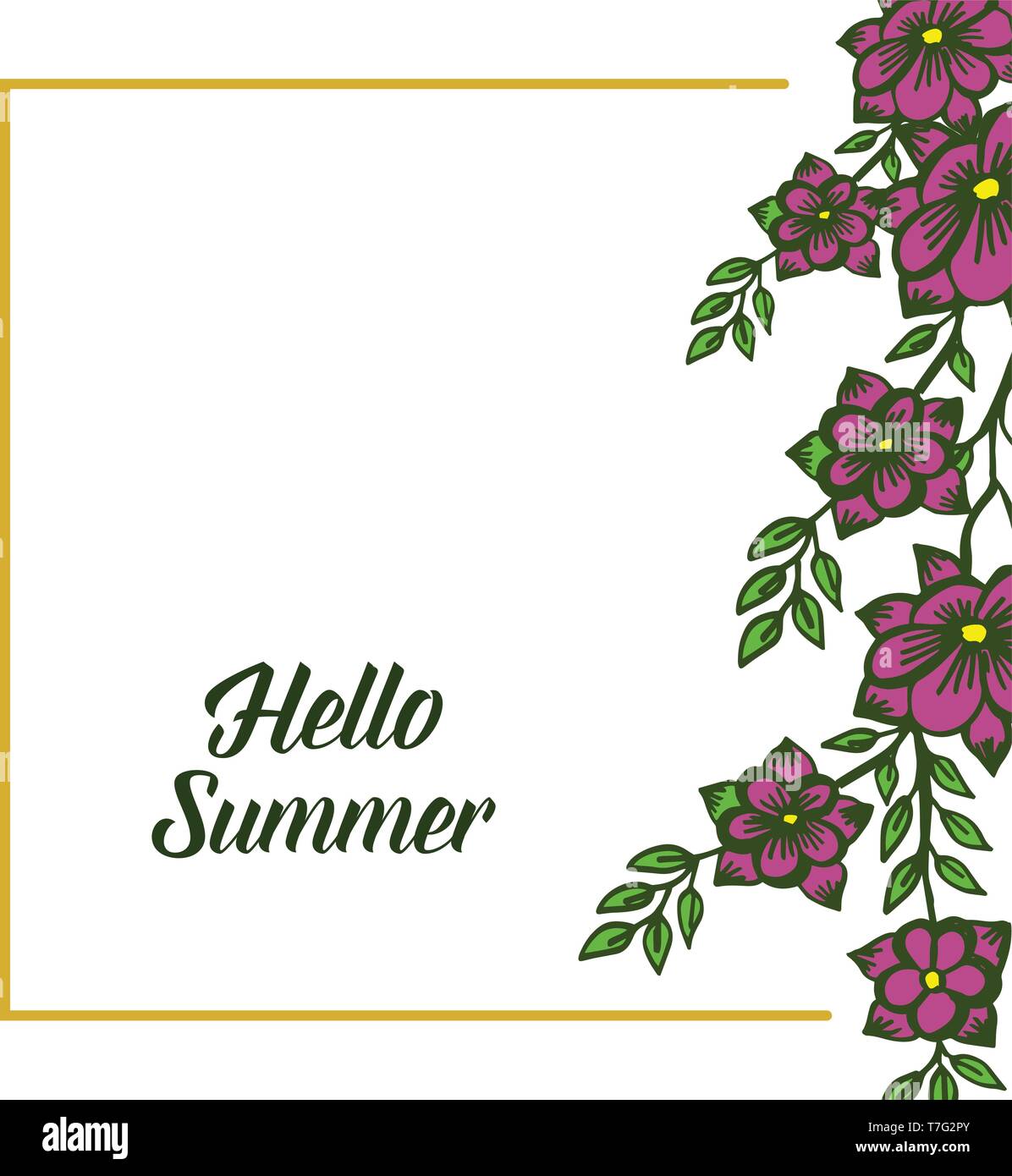 Vector illustration lettering hello summer with abstract purple wreath ...