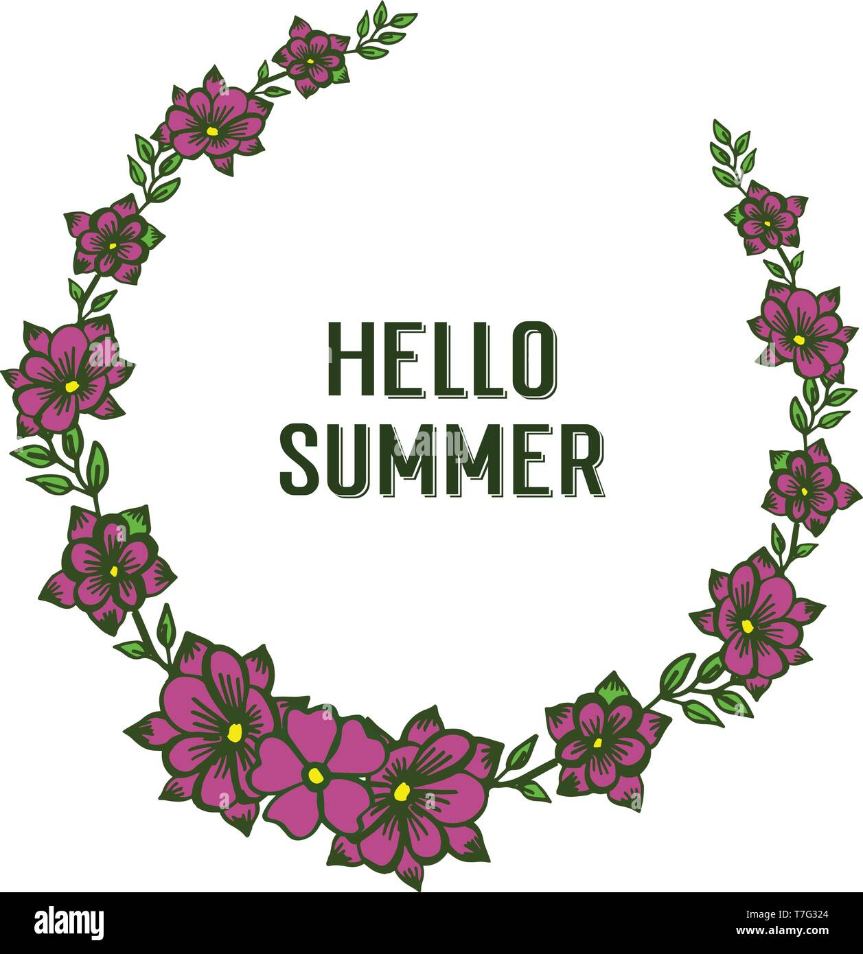 Vector illustration decor hello summer with ornate of purple flower ...