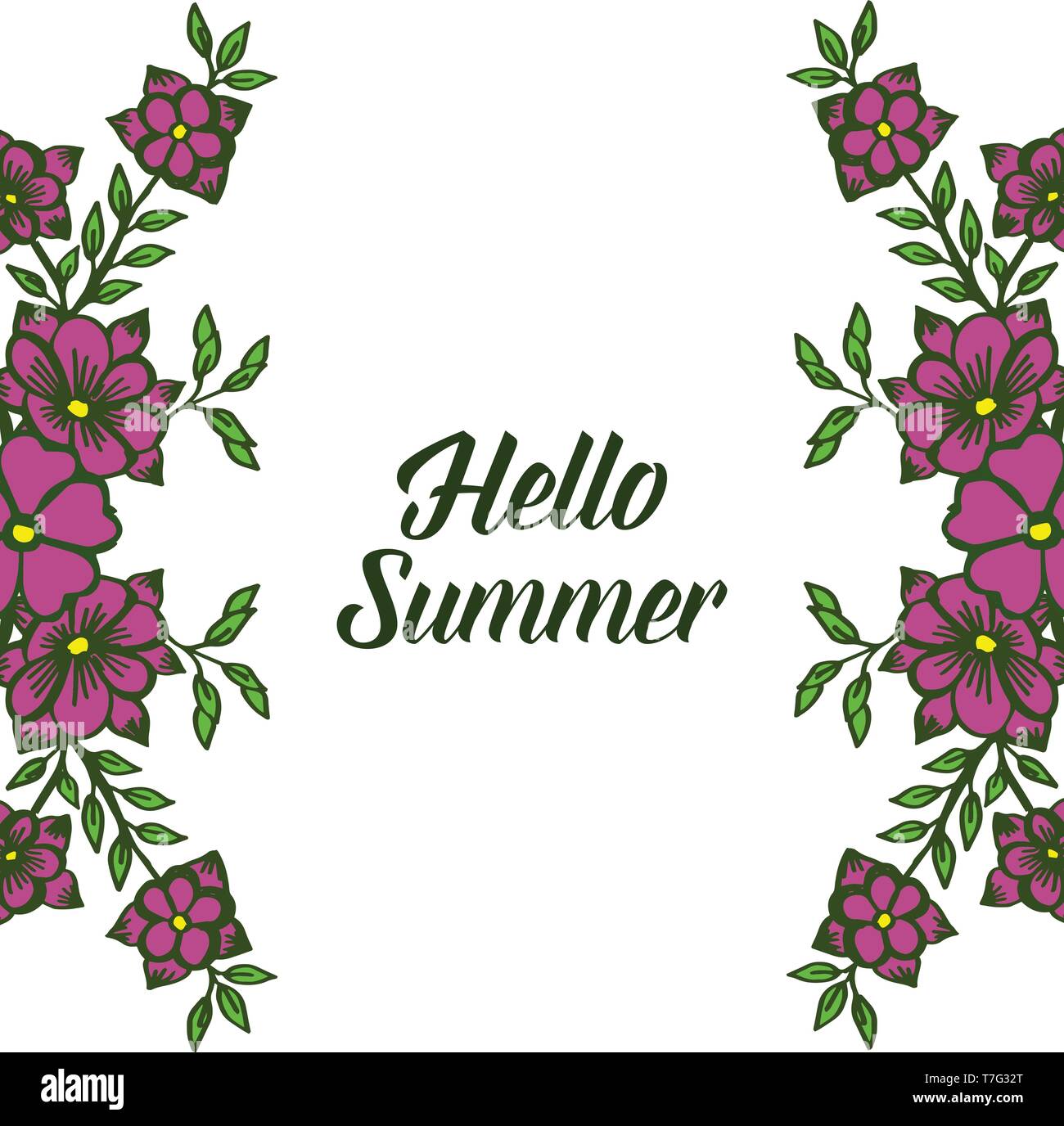 Vector illustration decor hello summer with ornate of purple flower ...