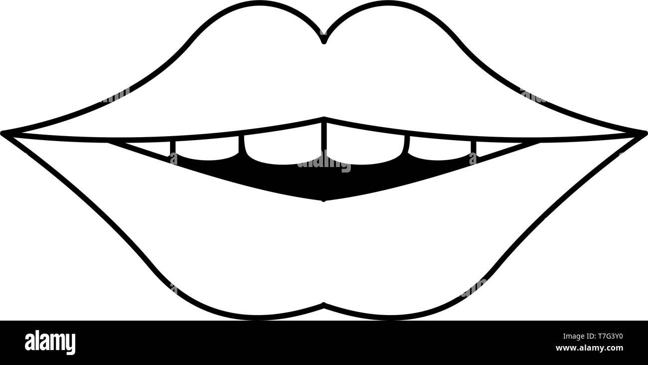 Mouth with clean teeth dental care black and white Stock Vector Image ...