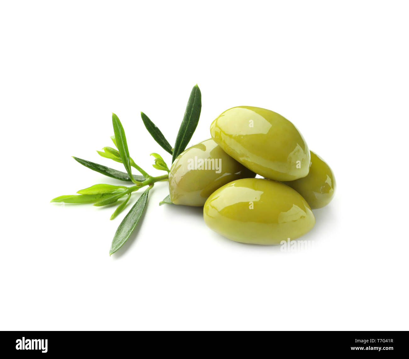 Oily olives on white background Stock Photo