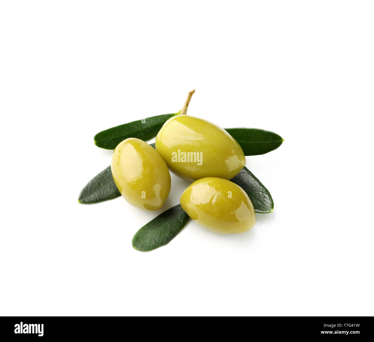 Oily olives on white background Stock Photo