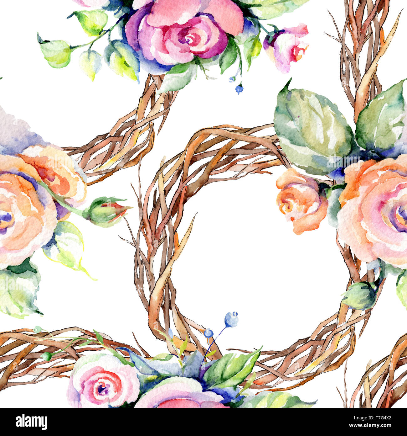 Pink rose bouquet loral botanical flowers. Watercolor background ...
