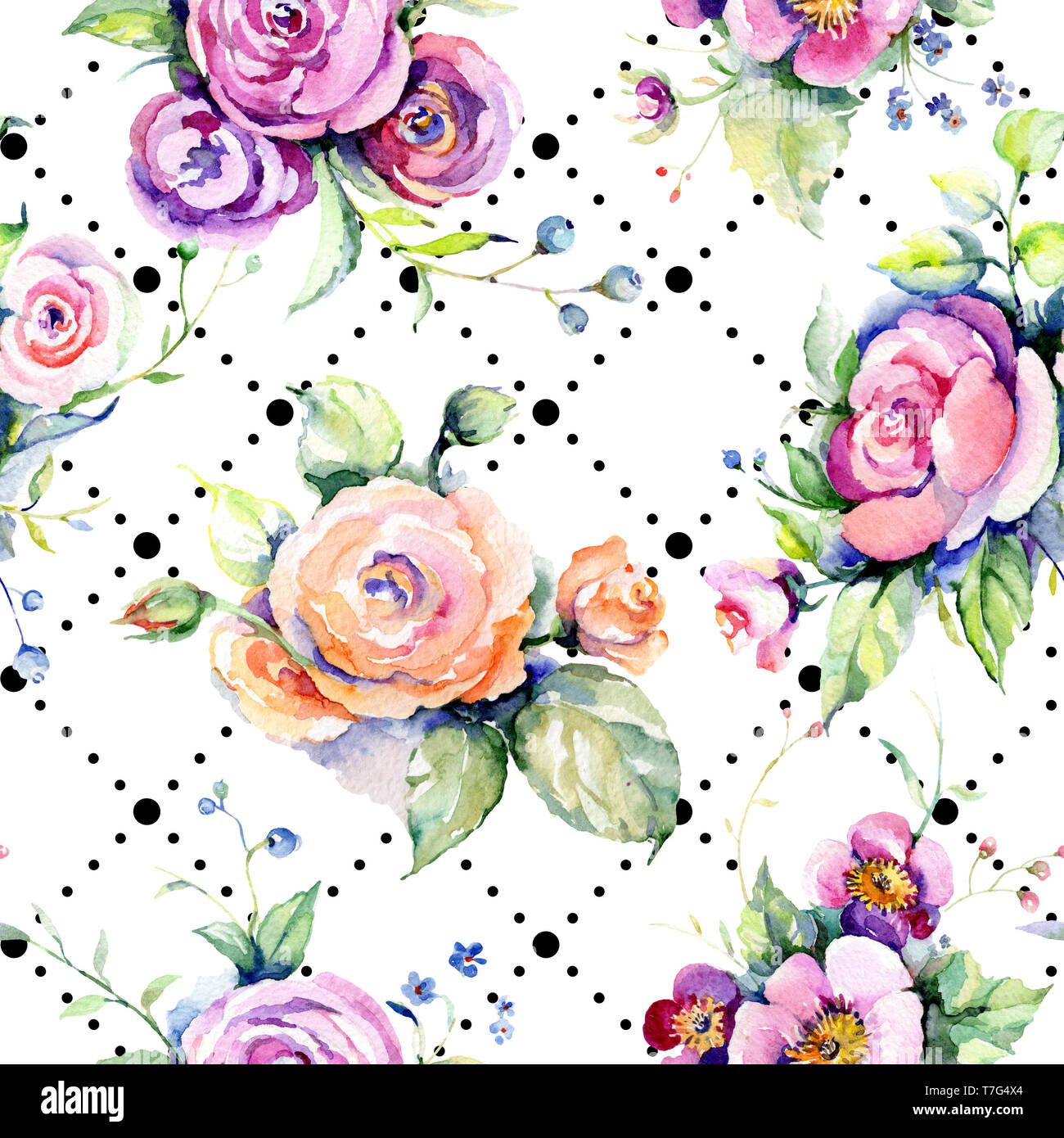 Pink rose bouquet loral botanical flowers. Watercolor background ...