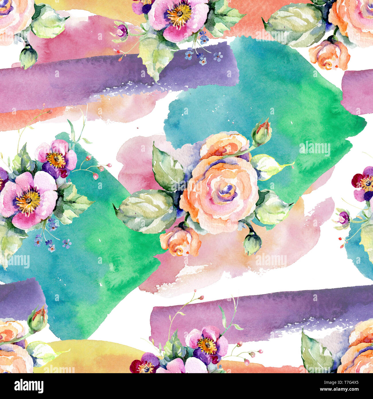Pink rose bouquet loral botanical flowers. Watercolor background ...