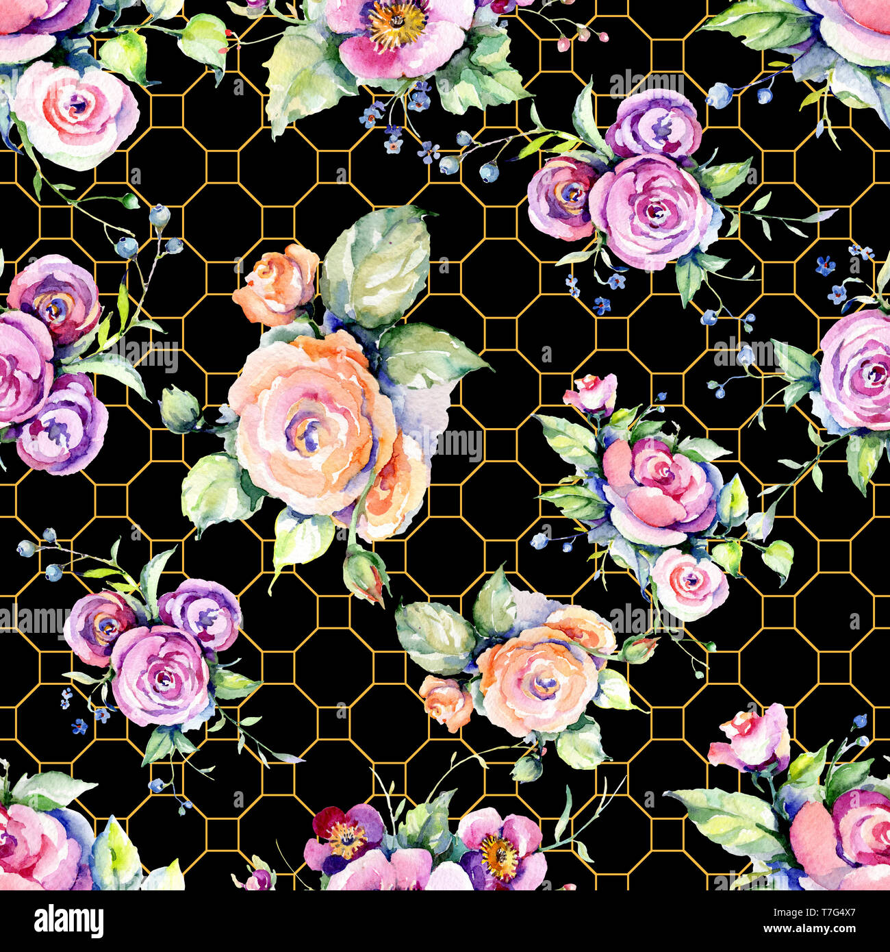 Pink rose bouquet loral botanical flowers. Watercolor background ...