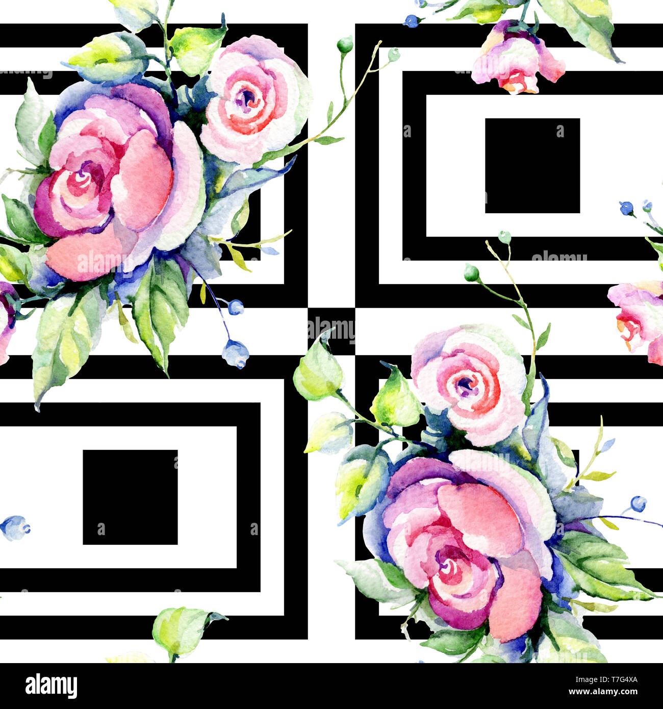 Pink rose bouquet loral botanical flowers. Watercolor background ...