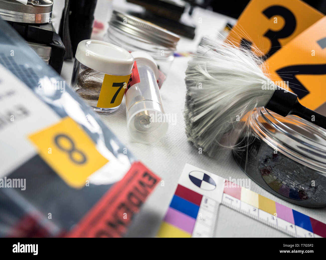 Various laboratory tests forensic equipment, conceptual image Stock Photo