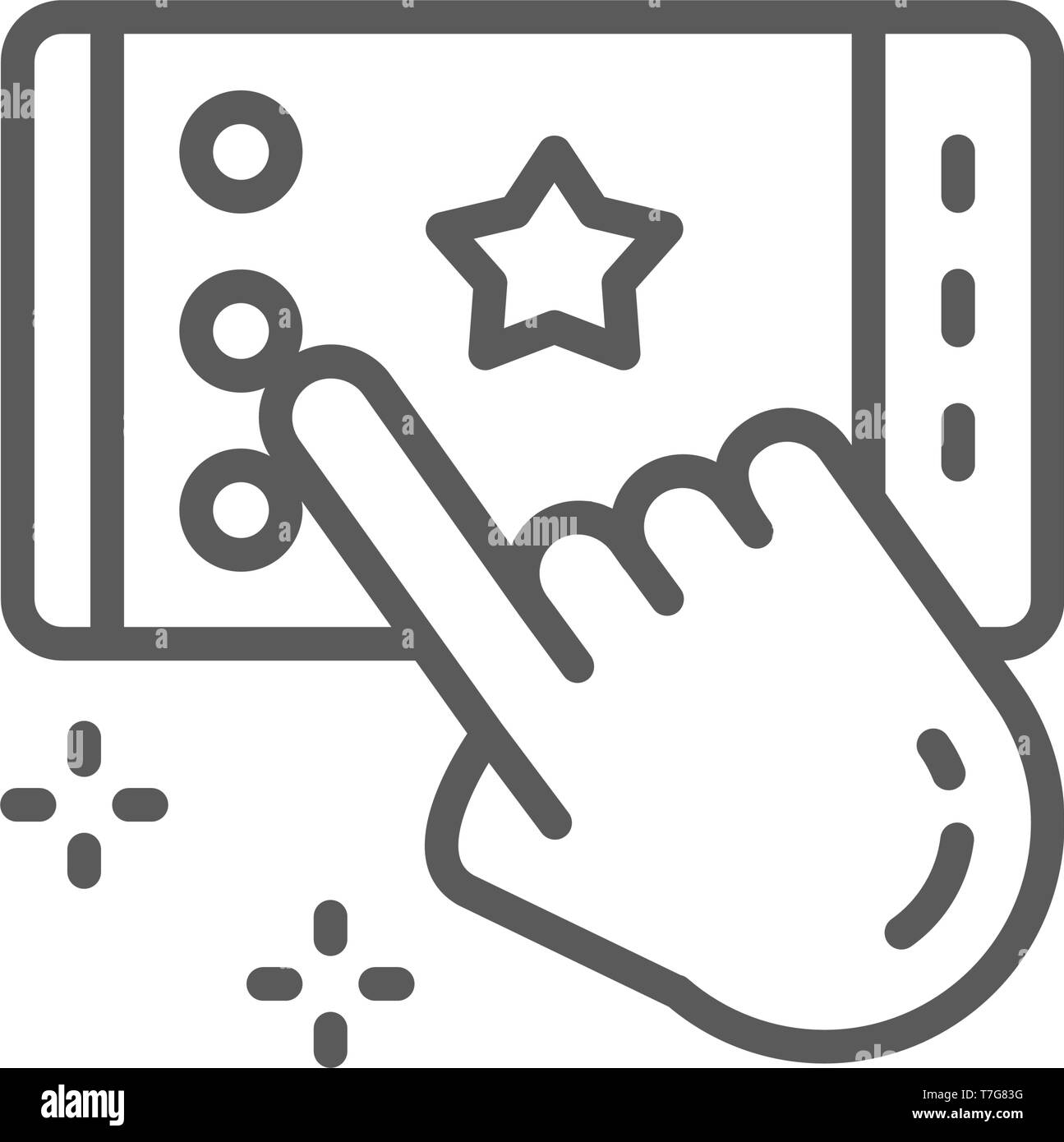 Portable game on smartphone, app line icon. Stock Vector