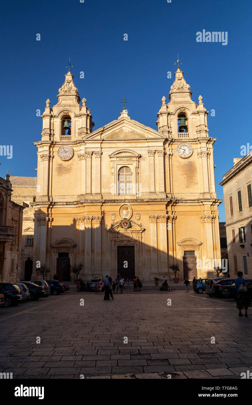 Malta, Malta, Mdina (Rabat) Old Walled Town, St. Paul's Cahtedral Stock Photo