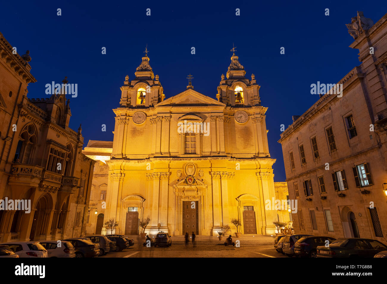Malta, Malta, Mdina (Rabat) Old Walled Town, St. Paul's Cahtedral Stock Photo